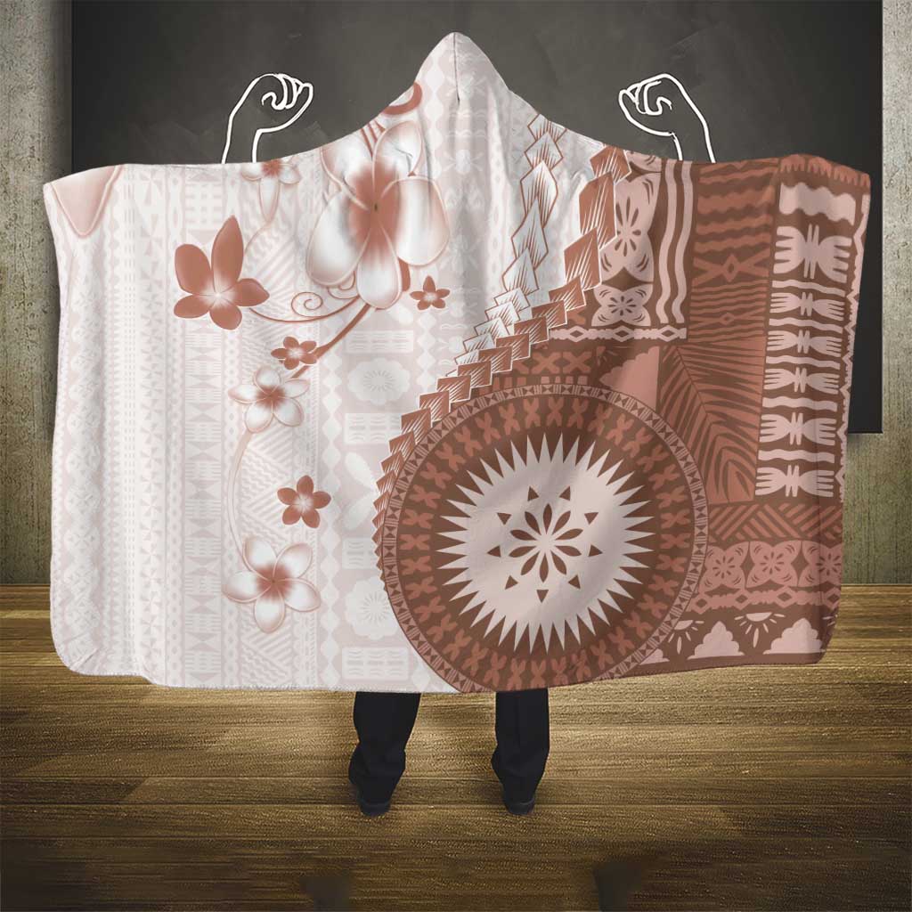 Bula Fiji Hooded Blanket Brown Plumeria Masi Tapa Pattern LT05 - Polynesian Pride
