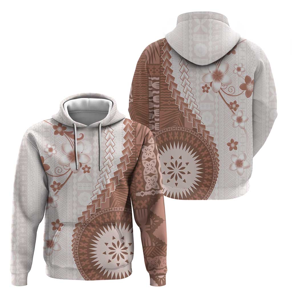Bula Fiji Hoodie Brown Plumeria Masi Tapa Pattern - Polynesian Pride