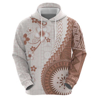 Bula Fiji Hoodie Brown Plumeria Masi Tapa Pattern - Polynesian Pride