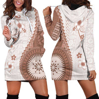 Bula Fiji Hoodie Dress Brown Plumeria Masi Tapa Pattern - Polynesian Pride