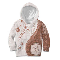 Bula Fiji Kid Hoodie Brown Plumeria Masi Tapa Pattern - Polynesian Pride