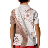 Bula Fiji Kid Polo Shirt Brown Plumeria Masi Tapa Pattern - Polynesian Pride