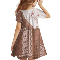 Bula Fiji Kid Short Sleeve Dress Brown Plumeria Masi Tapa Pattern - Polynesian Pride