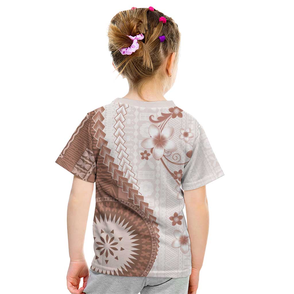 Bula Fiji Kid T Shirt Brown Plumeria Masi Tapa Pattern - Polynesian Pride