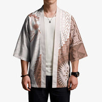 Bula Fiji Kimono Brown Plumeria Masi Tapa Pattern - Polynesian Pride