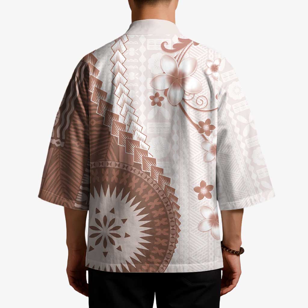 Bula Fiji Kimono Brown Plumeria Masi Tapa Pattern - Polynesian Pride