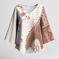 Bula Fiji Kimono Sleeve Blouse Brown Plumeria Masi Tapa Pattern LT05 Female Brown - Polynesian Pride