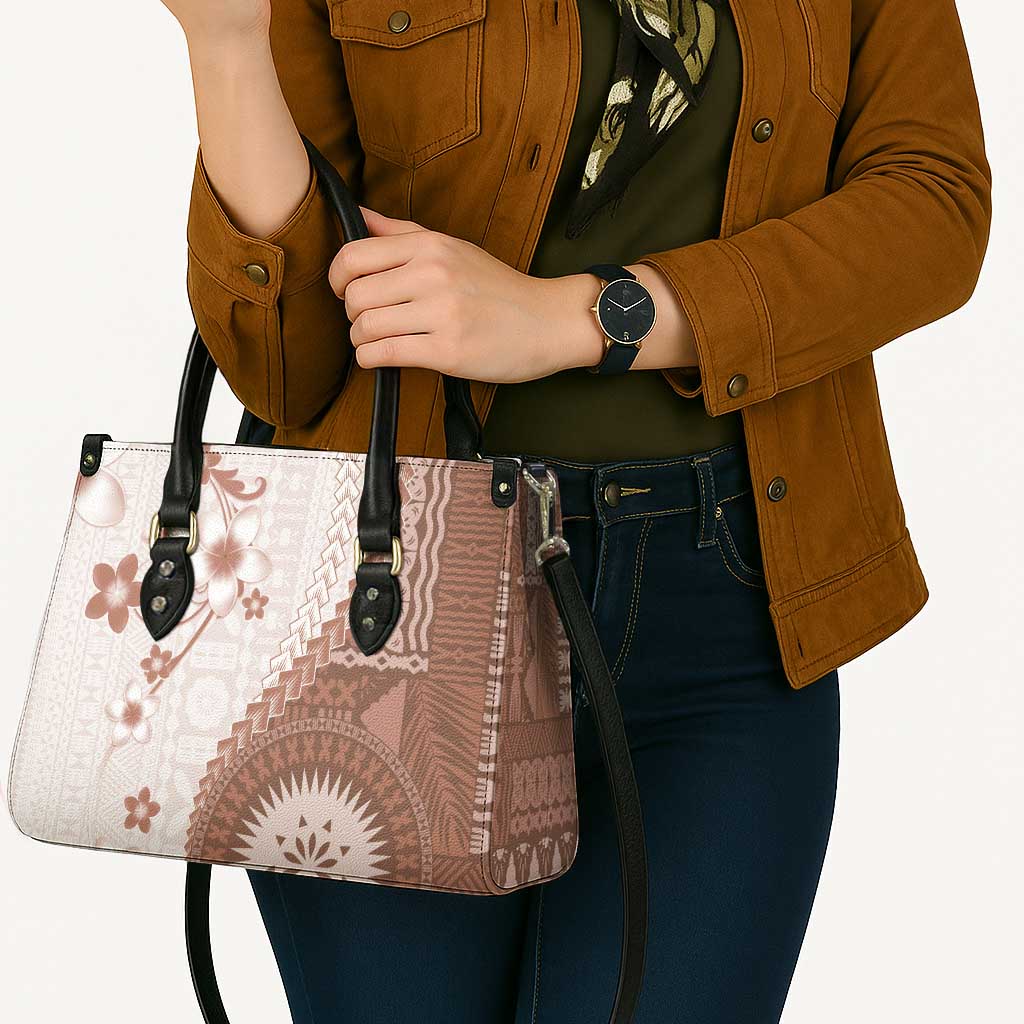 Bula Fiji Leather Bag Brown Plumeria Masi Tapa Pattern - Polynesian Pride