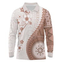 Bula Fiji Long Sleeve Polo Shirt Brown Plumeria Masi Tapa Pattern LT05 Brown - Polynesian Pride