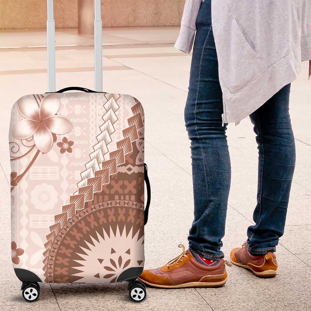Bula Fiji Luggage Cover Brown Plumeria Masi Tapa Pattern - Polynesian Pride