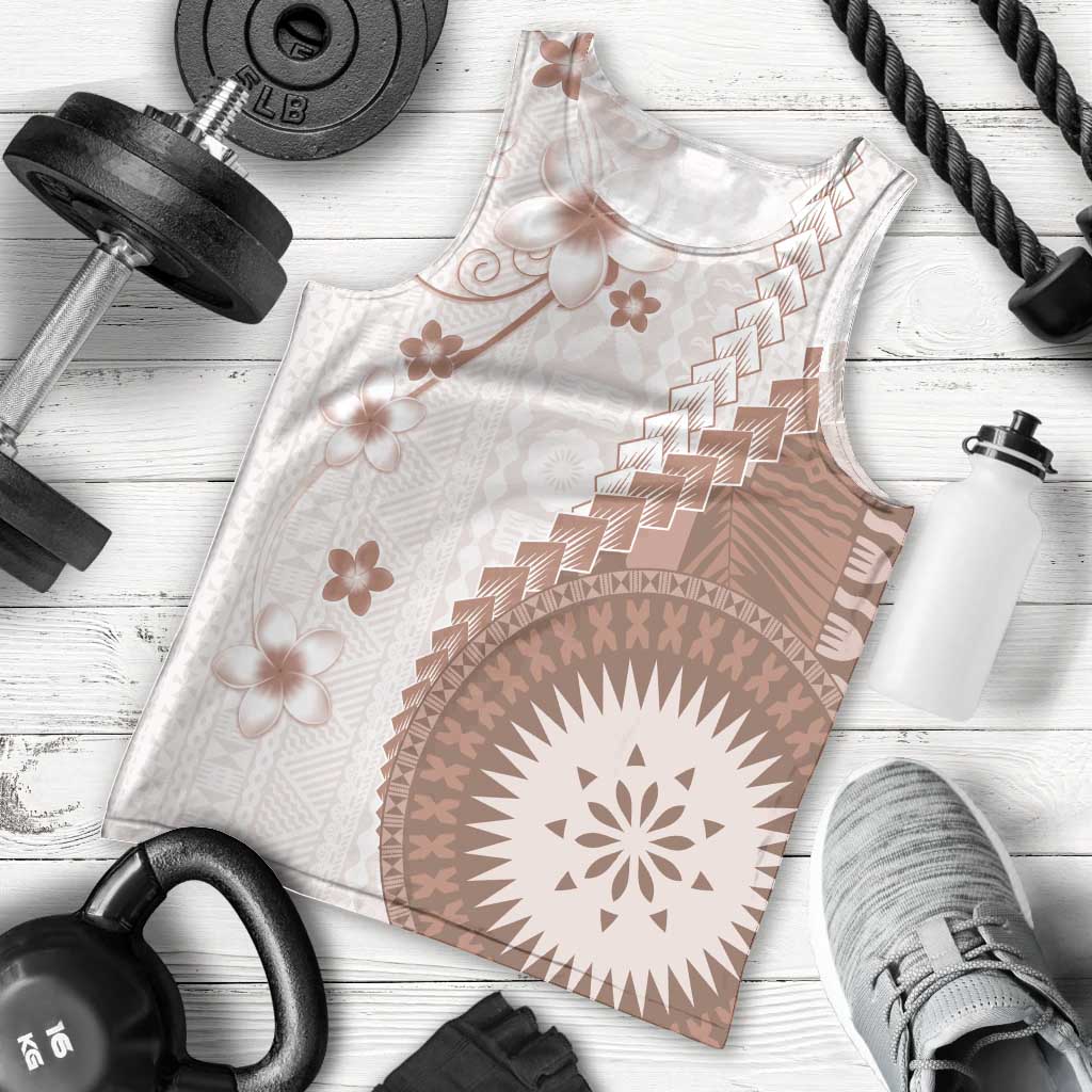 Bula Fiji Men Tank Top Brown Plumeria Masi Tapa Pattern LT05 - Polynesian Pride