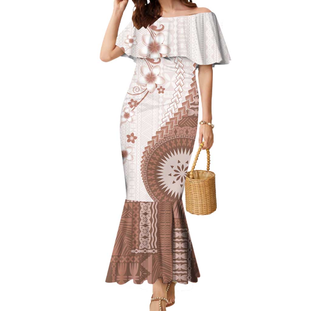 Bula Fiji Mermaid Dress Brown Plumeria Masi Tapa Pattern LT05 Women Brown - Polynesian Pride