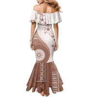 Bula Fiji Mermaid Dress Brown Plumeria Masi Tapa Pattern LT05 - Polynesian Pride
