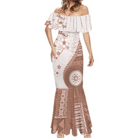 Bula Fiji Mermaid Dress Brown Plumeria Masi Tapa Pattern LT05 - Polynesian Pride