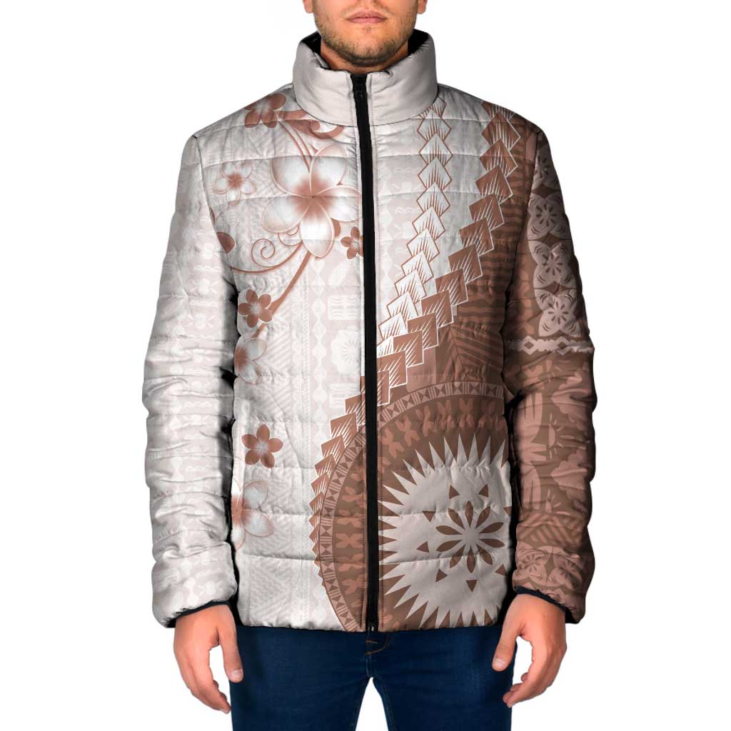 Bula Fiji Padded Jacket Brown Plumeria Masi Tapa Pattern LT05 Men Brown - Polynesian Pride