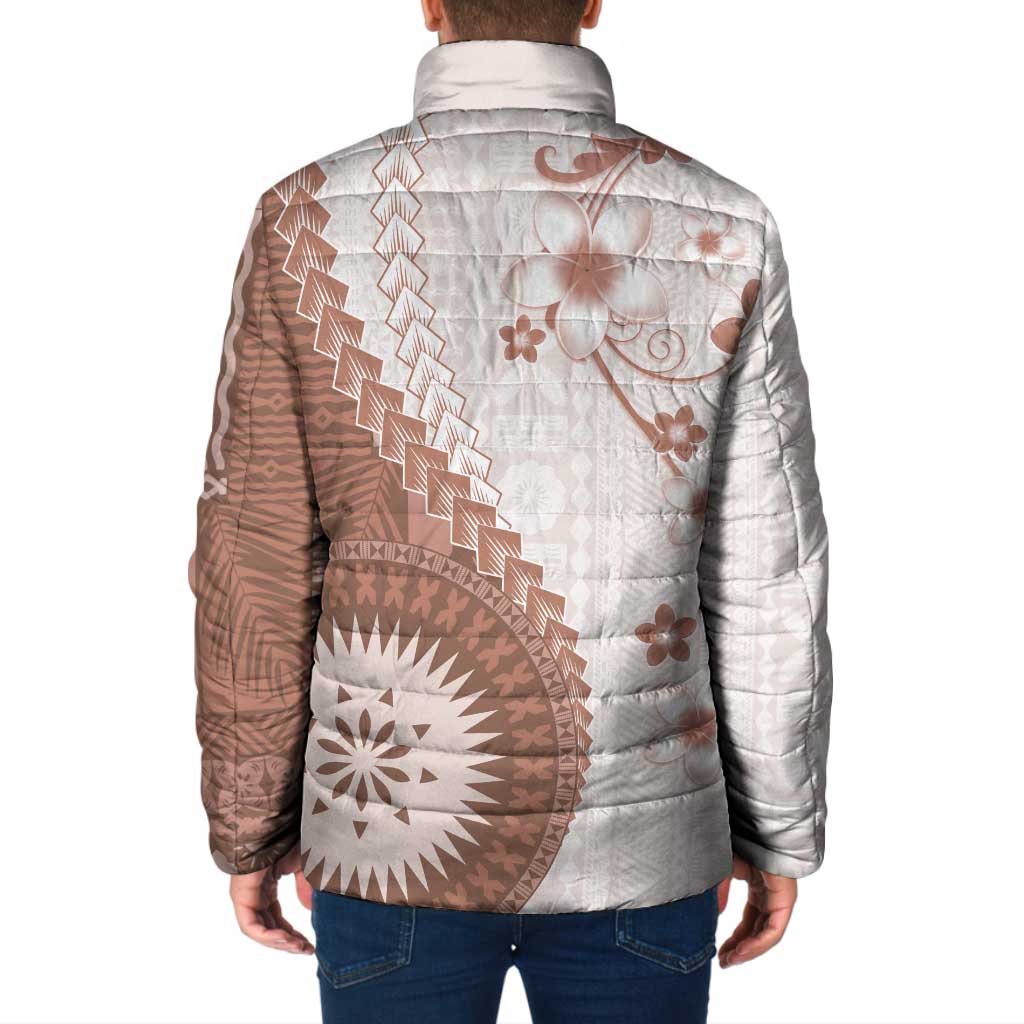 Bula Fiji Padded Jacket Brown Plumeria Masi Tapa Pattern LT05 - Polynesian Pride