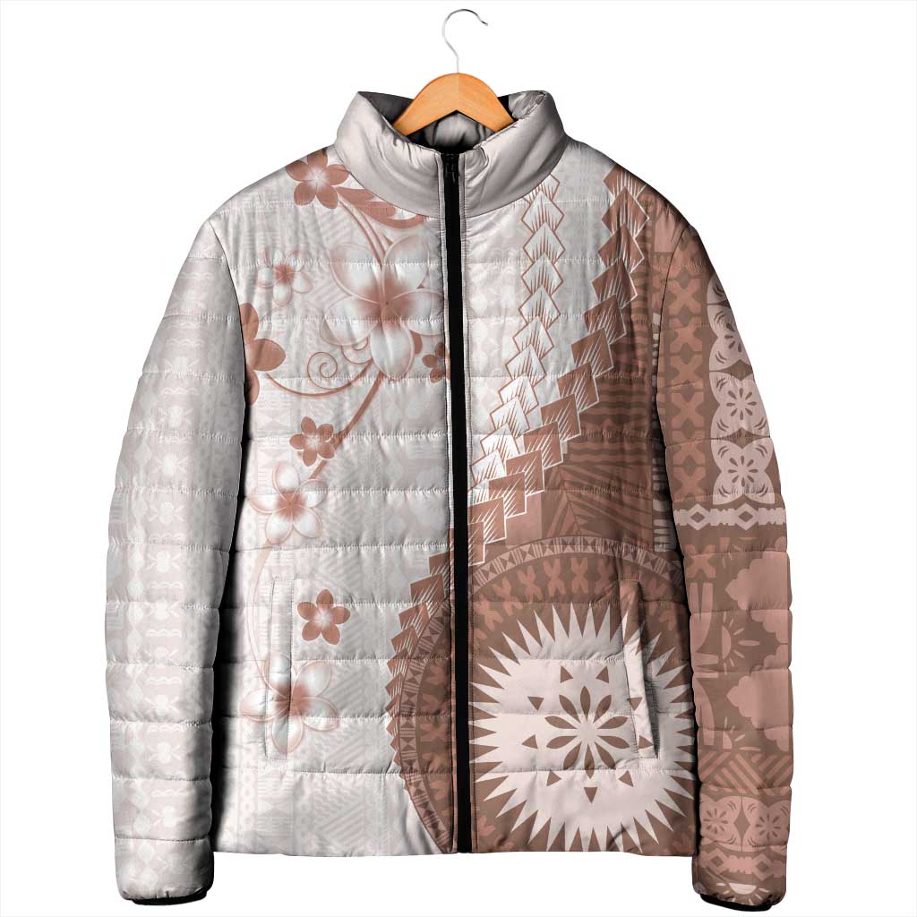 Bula Fiji Padded Jacket Brown Plumeria Masi Tapa Pattern LT05 - Polynesian Pride