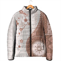 Bula Fiji Padded Jacket Brown Plumeria Masi Tapa Pattern LT05 - Polynesian Pride