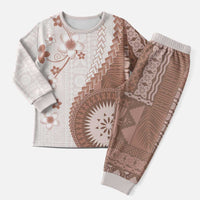 Bula Fiji Christmas Pajama Set Brown Plumeria Masi Tapa Pattern - Polynesian Pride