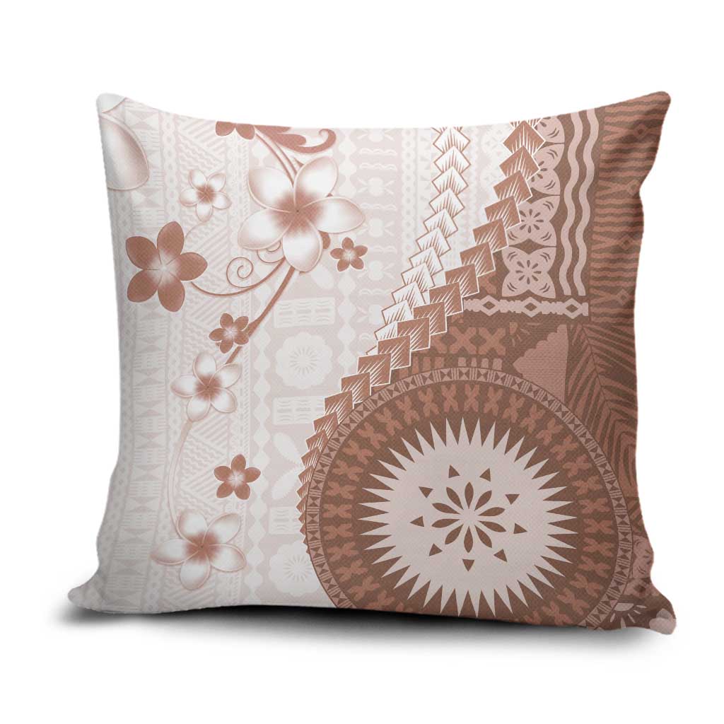 Bula Fiji Pillow Cover Brown Plumeria Masi Tapa Pattern - Polynesian Pride