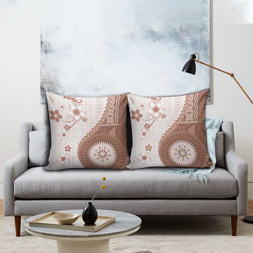 Bula Fiji Pillow Cover Brown Plumeria Masi Tapa Pattern - Polynesian Pride
