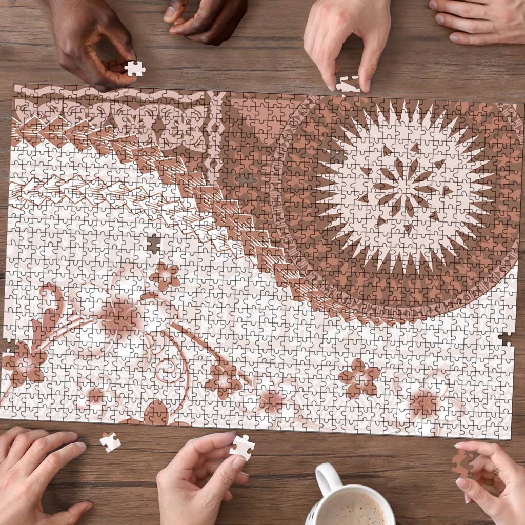 Bula Fiji Puzzle Brown Plumeria Masi Tapa Pattern LT05 - Polynesian Pride