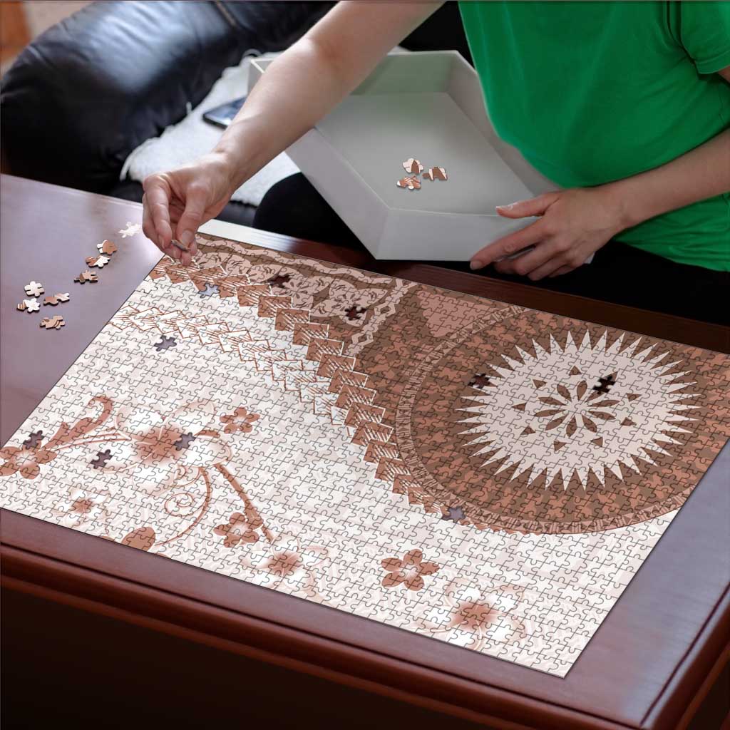 Bula Fiji Puzzle Brown Plumeria Masi Tapa Pattern LT05 - Polynesian Pride