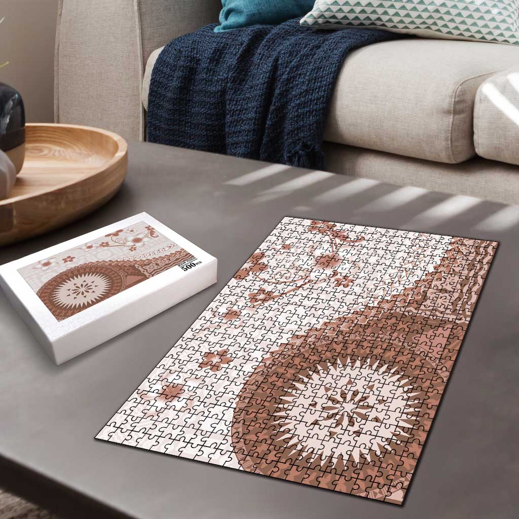 Bula Fiji Puzzle Brown Plumeria Masi Tapa Pattern LT05 - Polynesian Pride