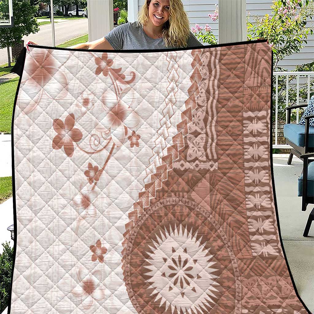 Bula Fiji Quilt Brown Plumeria Masi Tapa Pattern - Polynesian Pride
