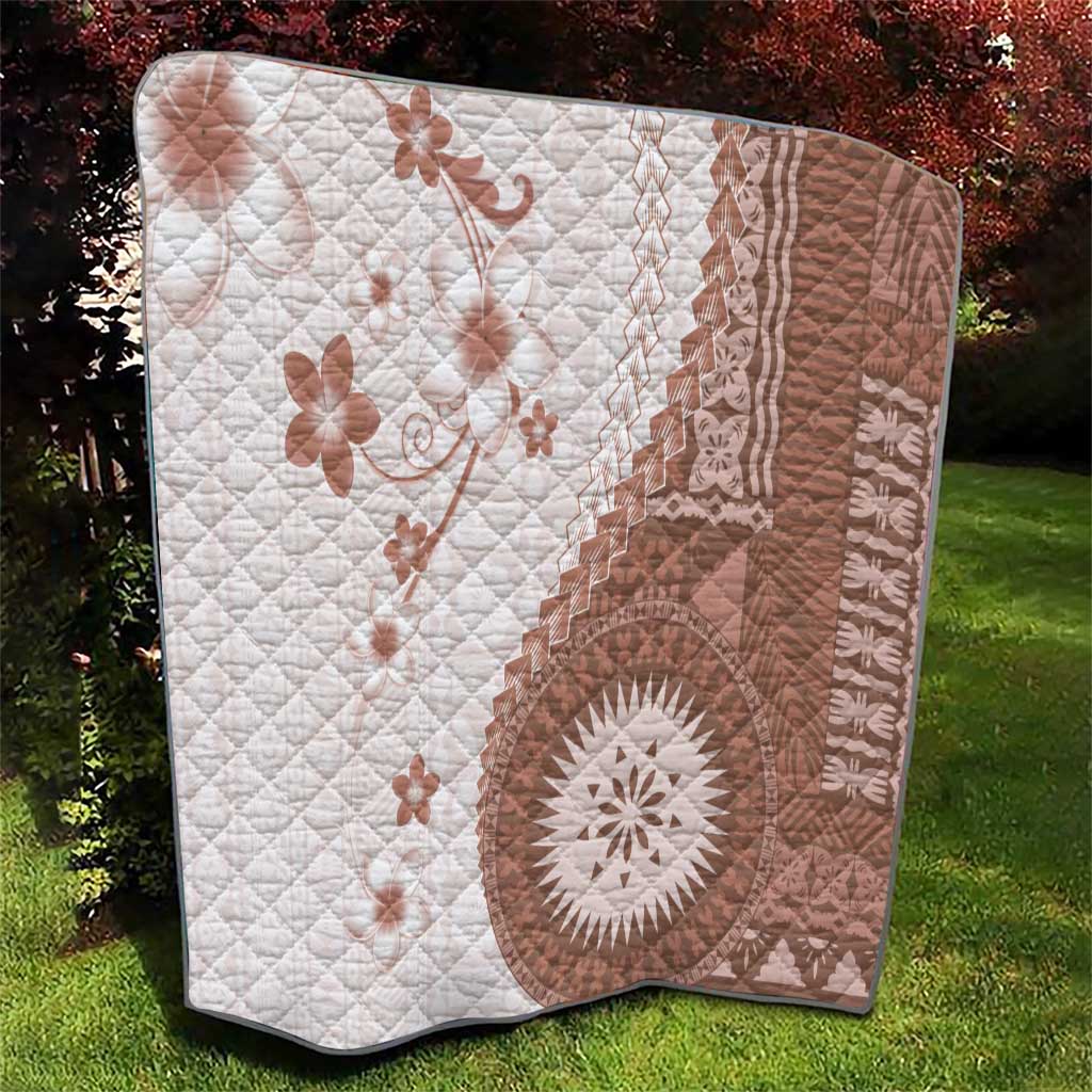 Bula Fiji Quilt Brown Plumeria Masi Tapa Pattern - Polynesian Pride
