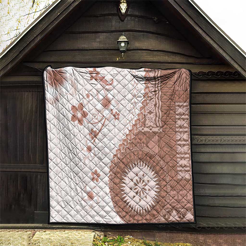 Bula Fiji Quilt Brown Plumeria Masi Tapa Pattern - Polynesian Pride