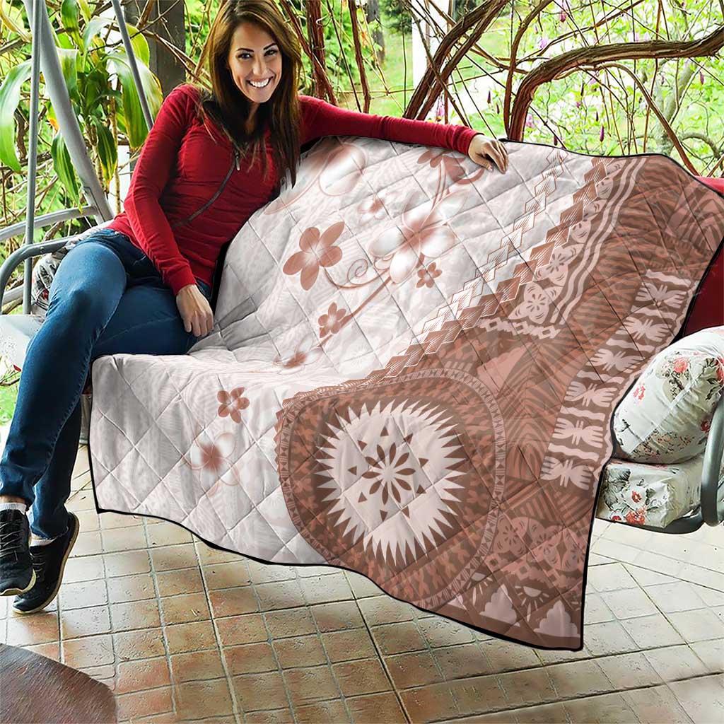 Bula Fiji Quilt Brown Plumeria Masi Tapa Pattern - Polynesian Pride