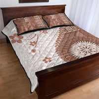 Bula Fiji Quilt Bed Set Brown Plumeria Masi Tapa Pattern - Polynesian Pride