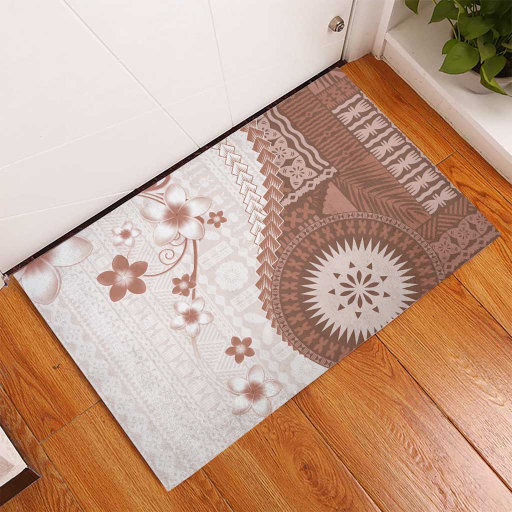 Bula Fiji Rubber Doormat Brown Plumeria Masi Tapa Pattern LT05 - Polynesian Pride