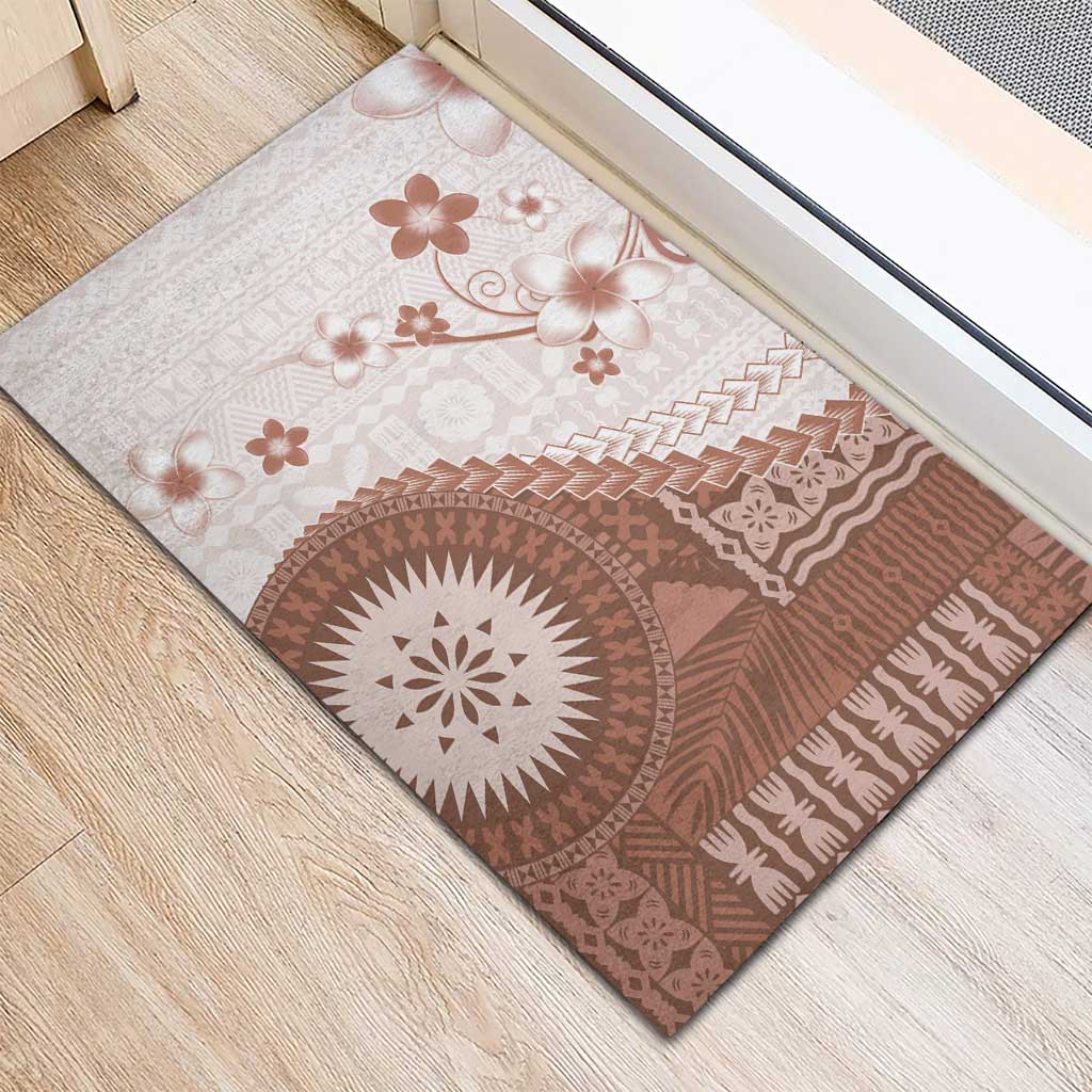 Bula Fiji Rubber Doormat Brown Plumeria Masi Tapa Pattern LT05 - Polynesian Pride