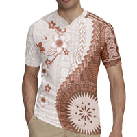 Bula Fiji Rugby Jersey Brown Plumeria Masi Tapa Pattern - Polynesian Pride