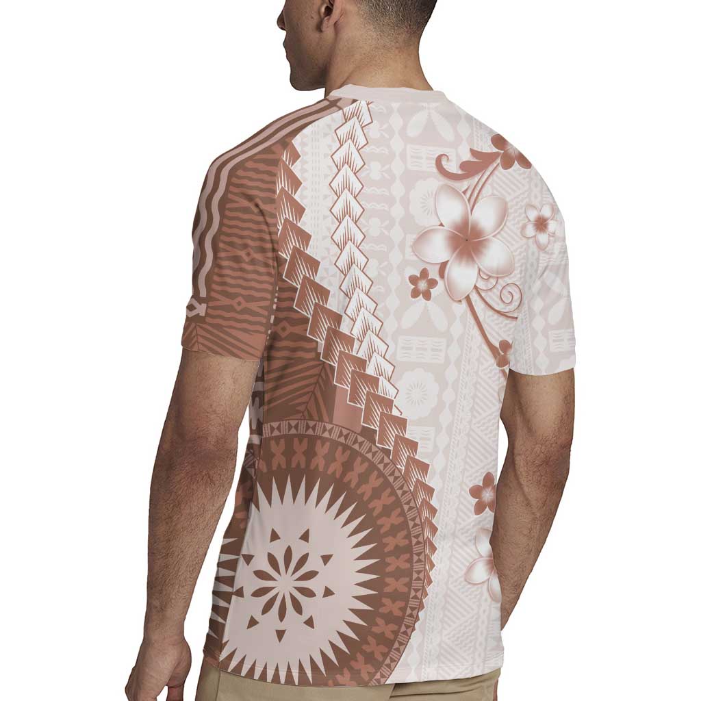 Bula Fiji Rugby Jersey Brown Plumeria Masi Tapa Pattern - Polynesian Pride