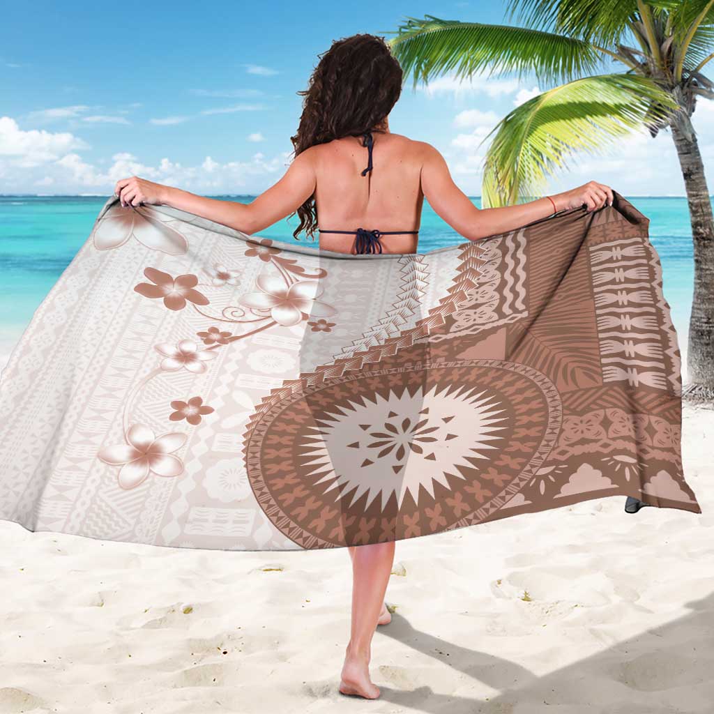 Bula Fiji Sarong Brown Plumeria Masi Tapa Pattern - Polynesian Pride