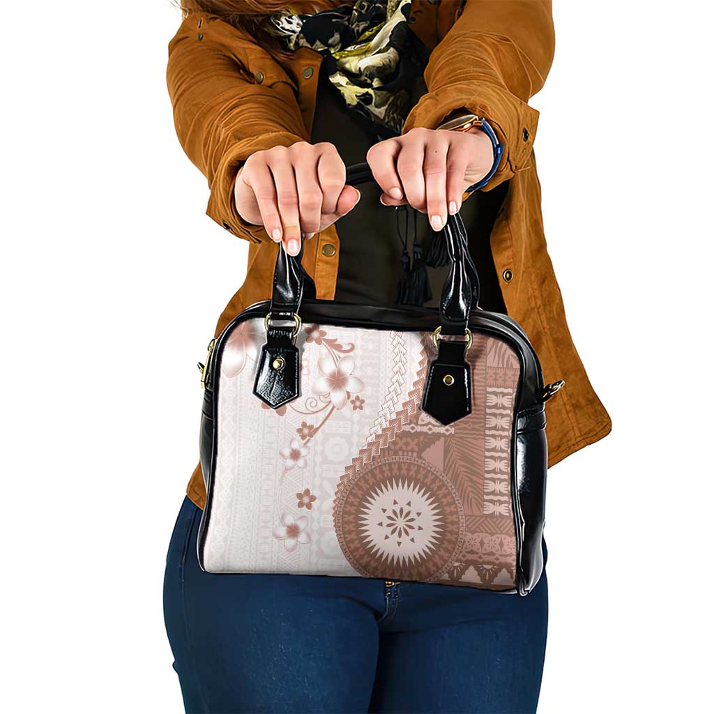 Bula Fiji Shoulder Handbag Brown Plumeria Masi Tapa Pattern LT05 One Size Brown - Polynesian Pride