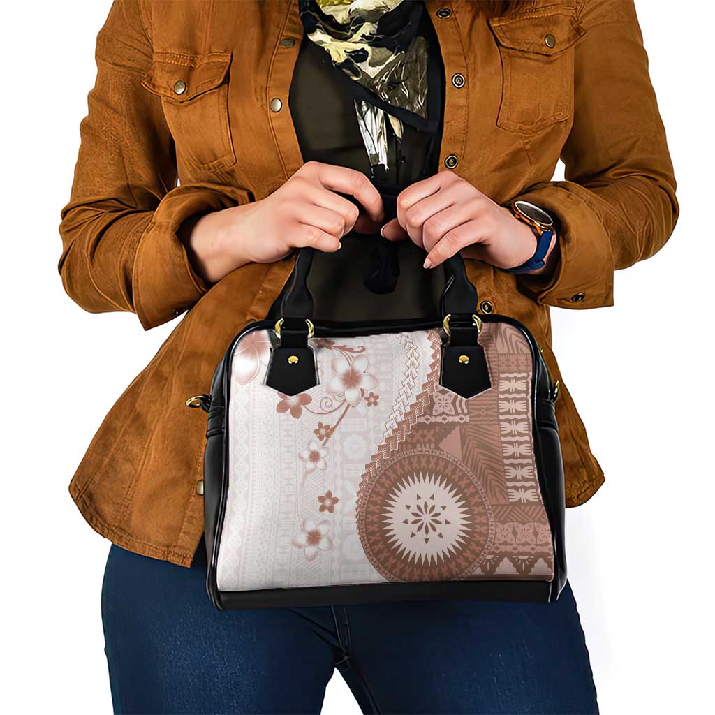 Bula Fiji Shoulder Handbag Brown Plumeria Masi Tapa Pattern LT05 - Polynesian Pride