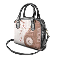 Bula Fiji Shoulder Handbag Brown Plumeria Masi Tapa Pattern LT05 - Polynesian Pride
