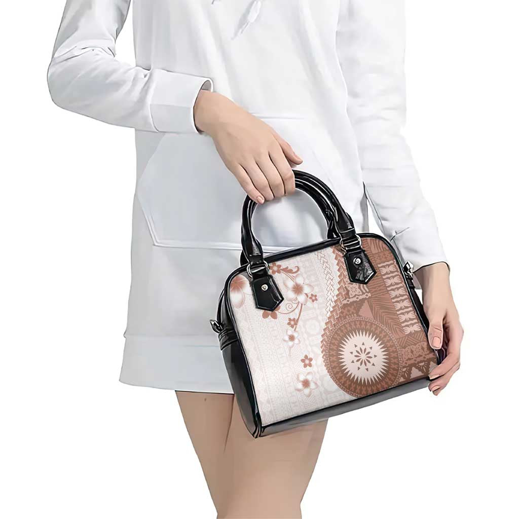 Bula Fiji Shoulder Handbag Brown Plumeria Masi Tapa Pattern LT05 - Polynesian Pride