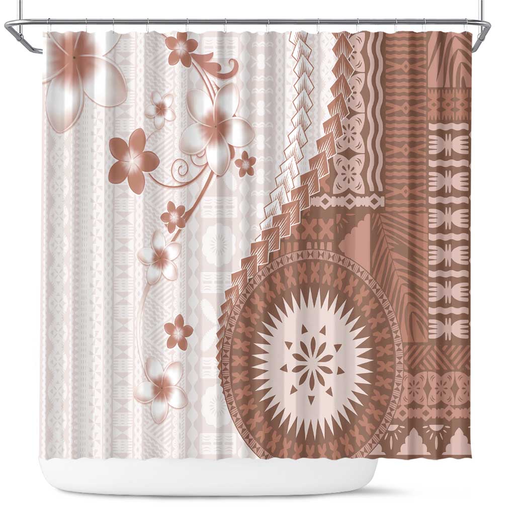 Bula Fiji Shower Curtain Brown Plumeria Masi Tapa Pattern - Polynesian Pride