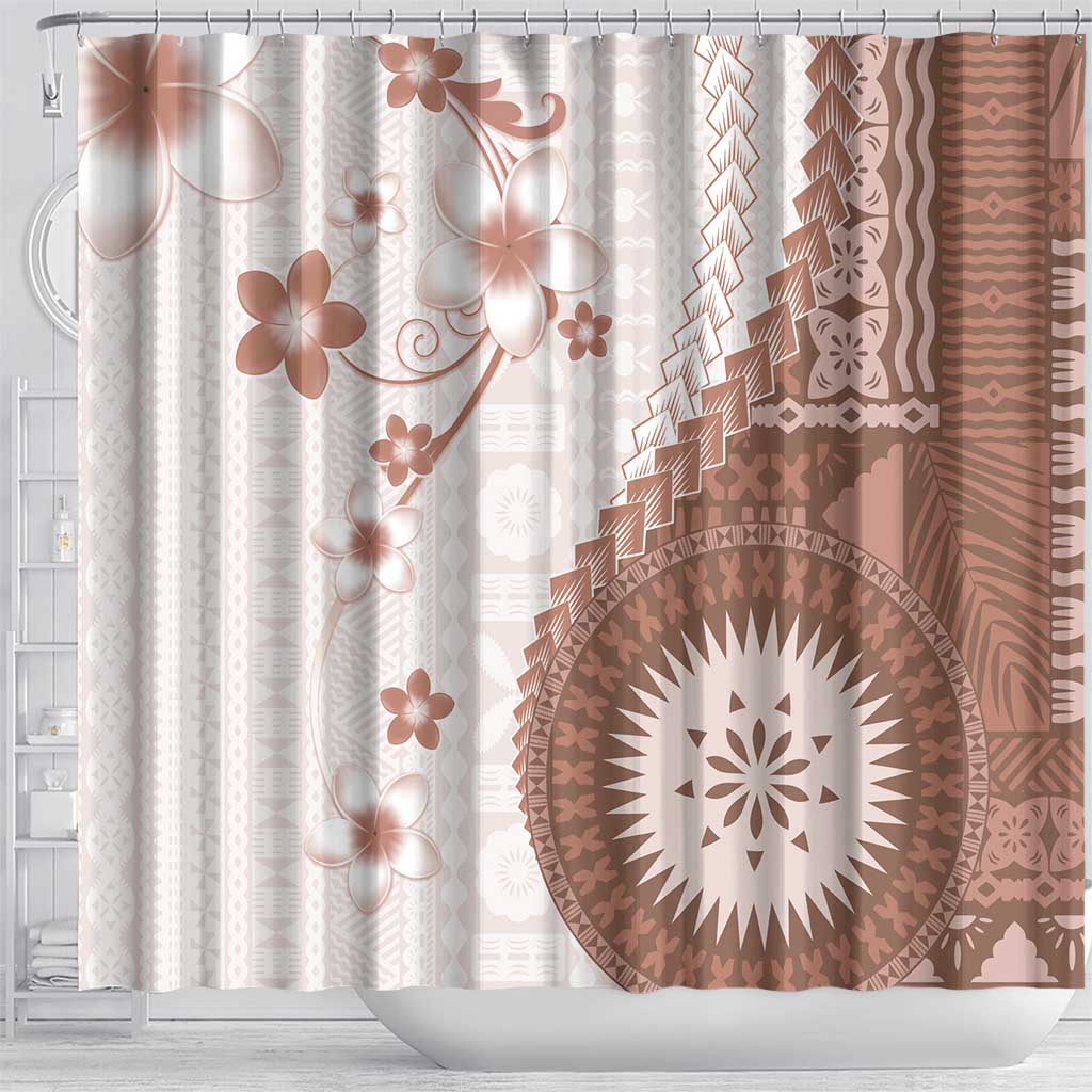 Bula Fiji Shower Curtain Brown Plumeria Masi Tapa Pattern - Polynesian Pride