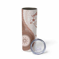 Bula Fiji Skinny Tumbler Brown Plumeria Masi Tapa Pattern - Polynesian Pride
