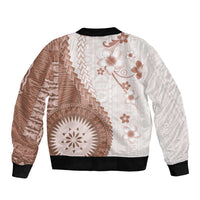 Bula Fiji Sleeve Zip Bomber Jacket Brown Plumeria Masi Tapa Pattern - Polynesian Pride