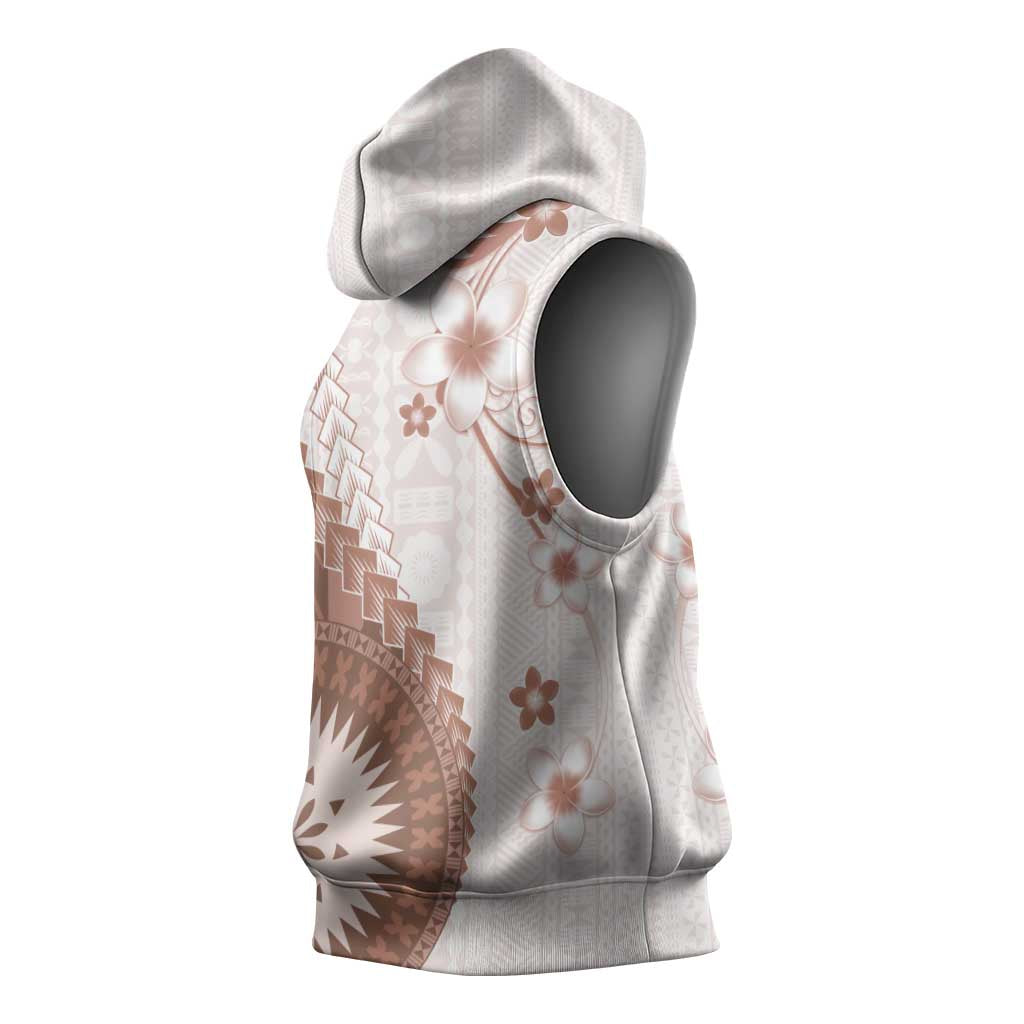 Bula Fiji Sleeveless Hoodie Brown Plumeria Masi Tapa Pattern LT05 - Polynesian Pride