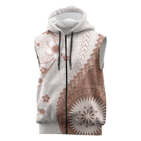 Bula Fiji Sleeveless Zip Hoodie Brown Plumeria Masi Tapa Pattern LT05 Brown - Polynesian Pride