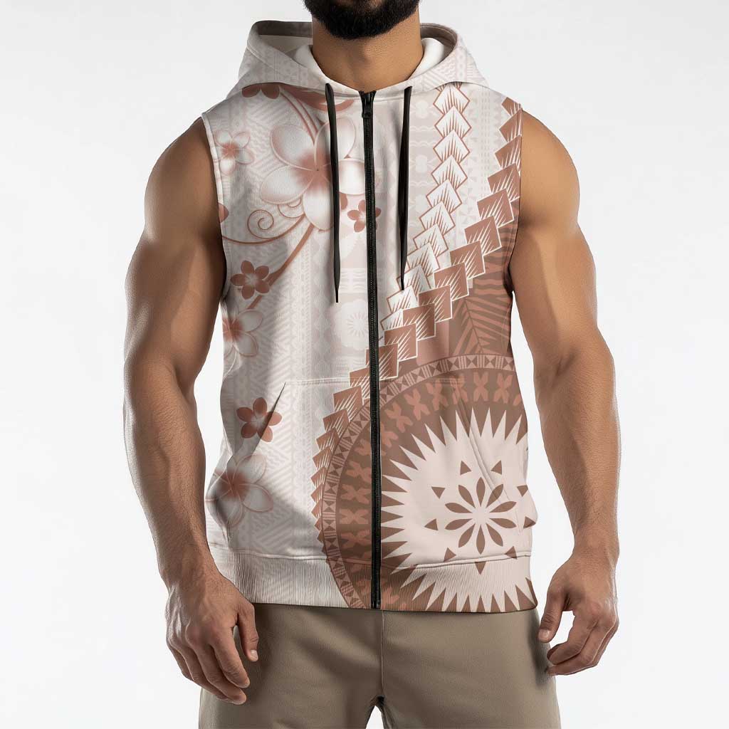 Bula Fiji Sleeveless Zip Hoodie Brown Plumeria Masi Tapa Pattern LT05 - Polynesian Pride