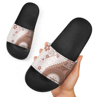 Bula Fiji Slide Sandals Brown Plumeria Masi Tapa Pattern - Polynesian Pride